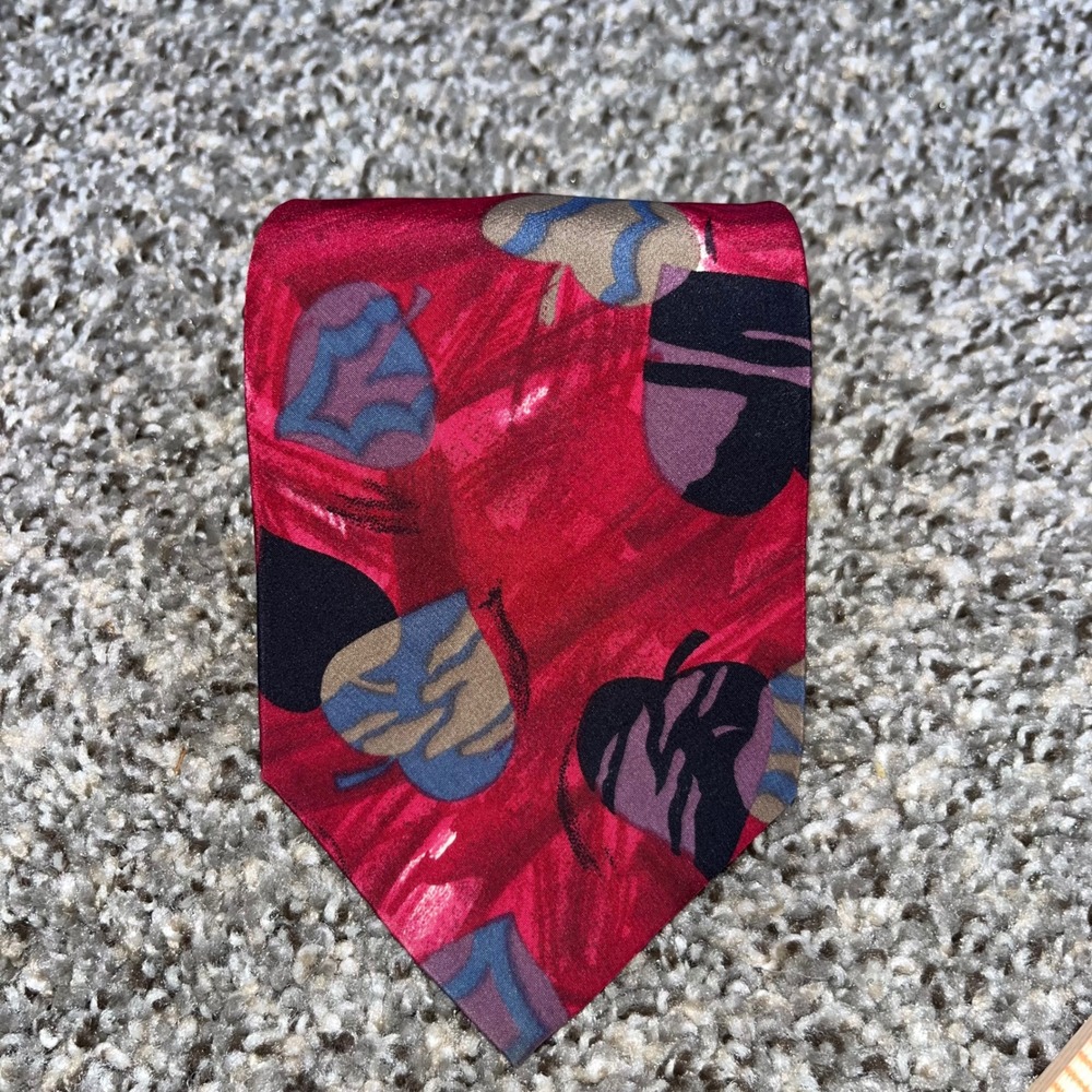 Vintage 80s Christian Dior Monsieur Silk Tie Red Abstract Leaf Italian Fabric